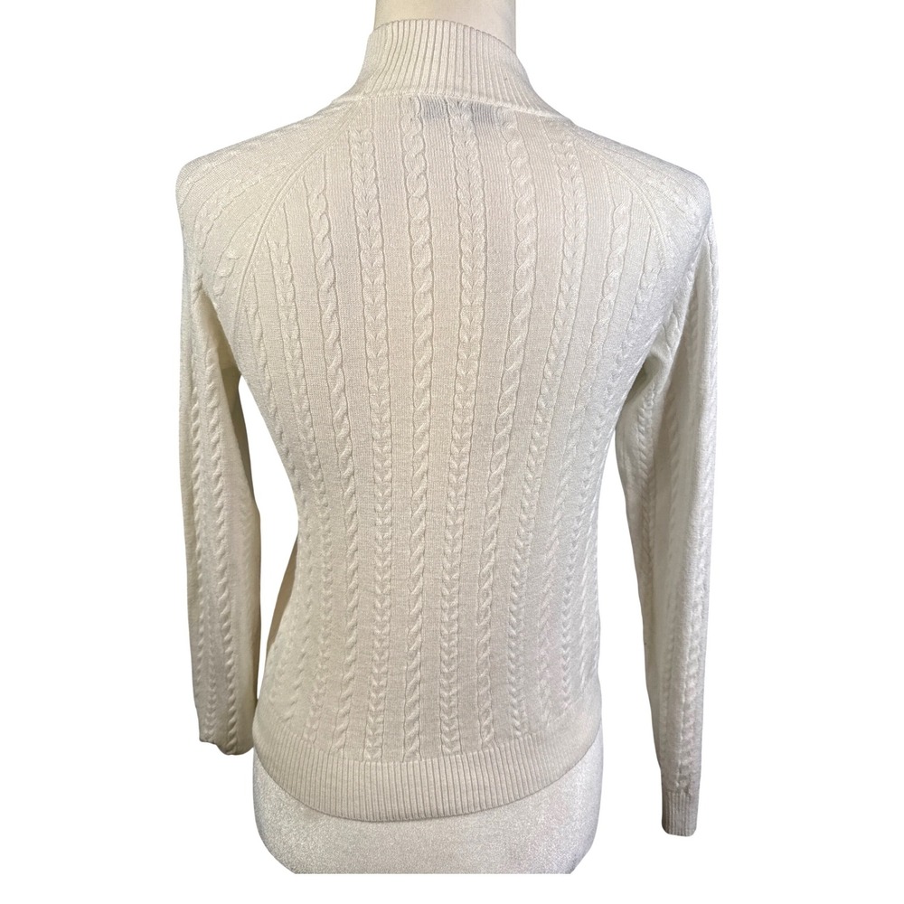 Hooked Up Women Cream White Cable Knit Mock Neck Raglan Sweater Size M - Picture 3 of 8
